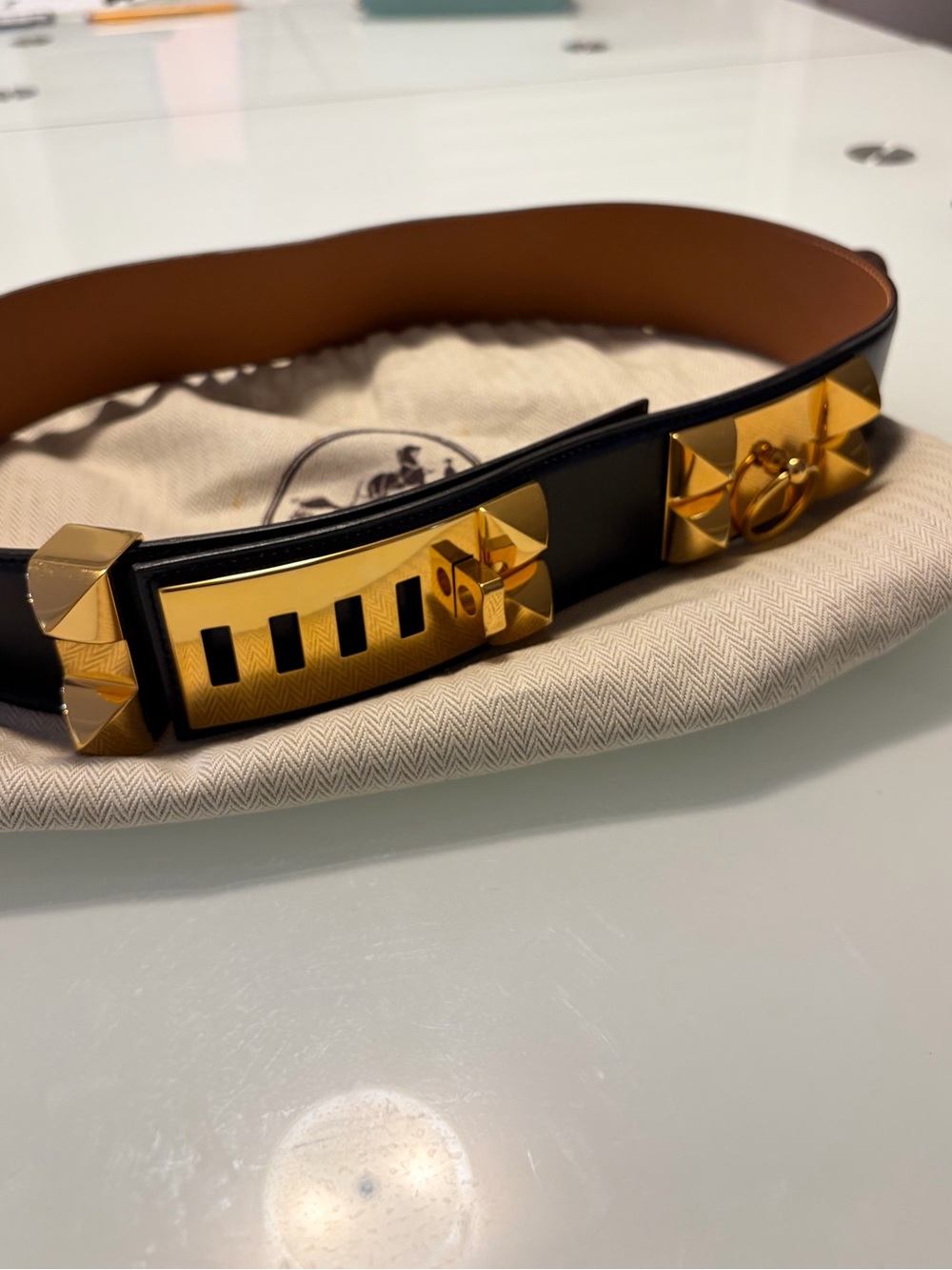 Hermes Collier de Chien Belt in black with Gold Hardware